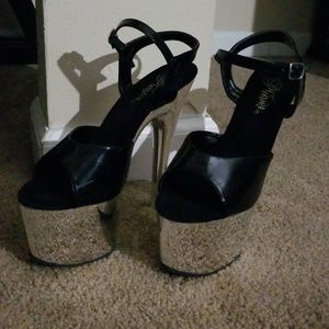 Pleaser Adore Black/Chrome heels